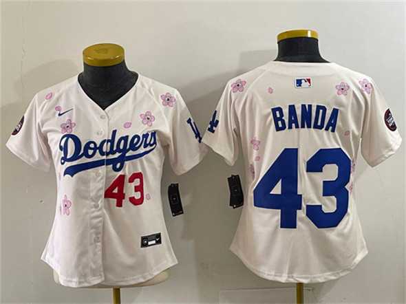 Women%27s Los Angeles Dodgers #43 Anthony Banda Cream 2025 Tokyo Series Limited Stitched Jersey